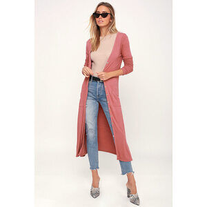 Lulus Basics Graceful Ways Rusty Rose Long Cardigan Sweater Pink - Size Small